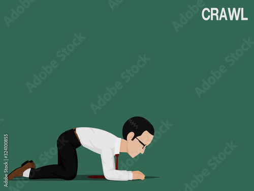 A business man is crawling on the ground