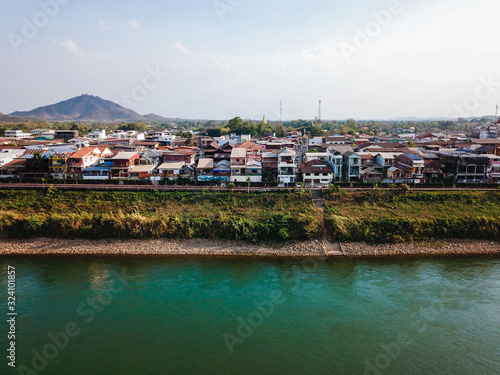 aerial view of Chiang Khan city and Mekong river