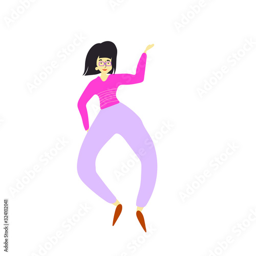 Cheerful dancing women. vector. flat illustration of young girl dance with smile face