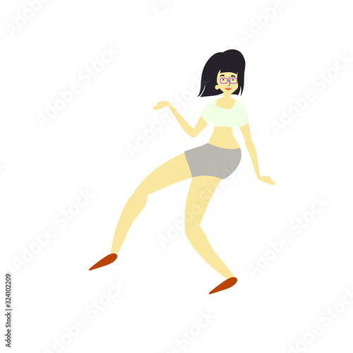 Cheerful dancing women. vector. flat illustration of young girl dance with smile face