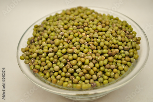 Organic Mung Beans in a clear glass bowl