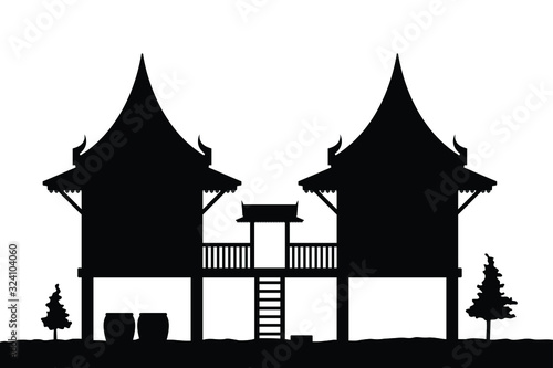 Thai culture house silhouette vector