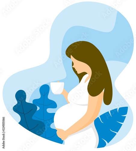 Pregnant woman with beautiful floral decoration. vector illustration