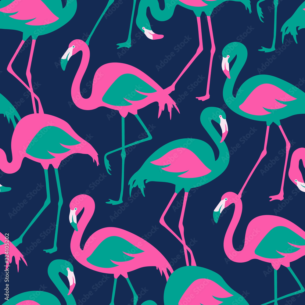 Obraz premium Vector seamless pattern with flamingos