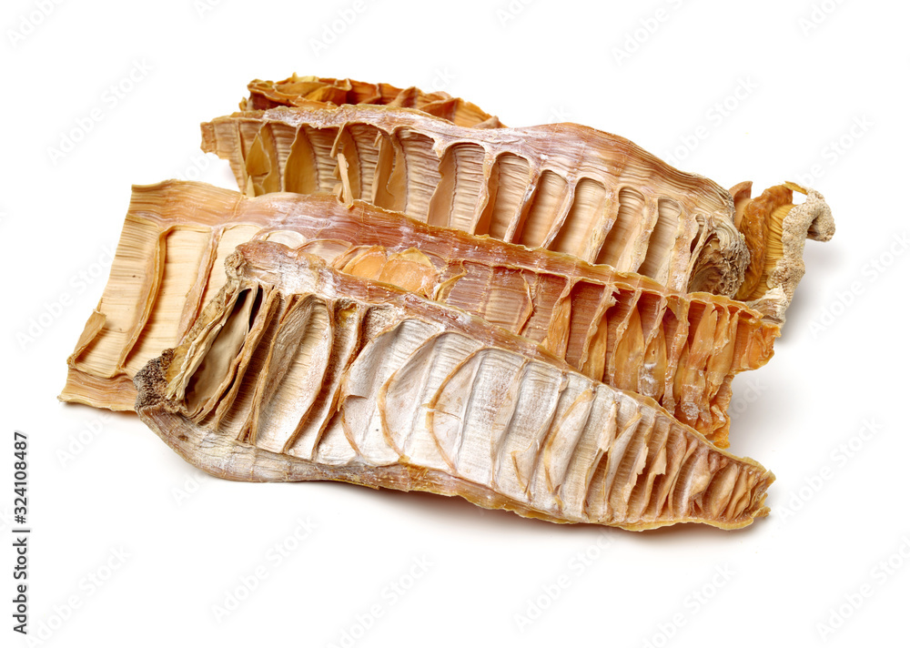 Dry young bamboo shoot on white background
