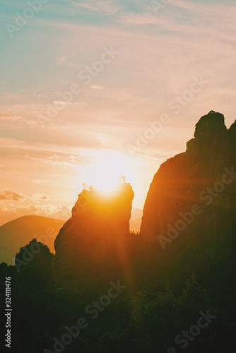 Sunset and Rocks in Meteora, Greece