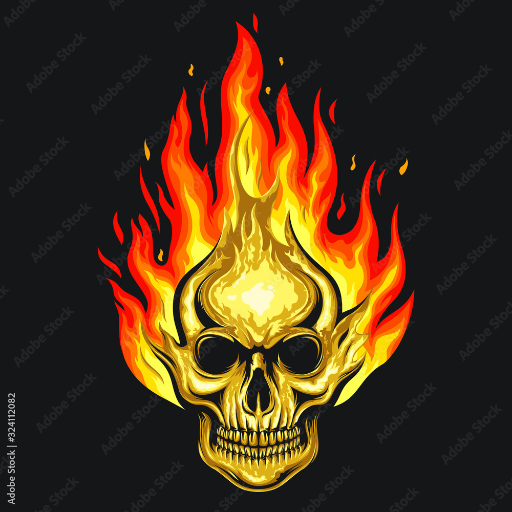 Human skull on fire illustration Human skull on fire illustration