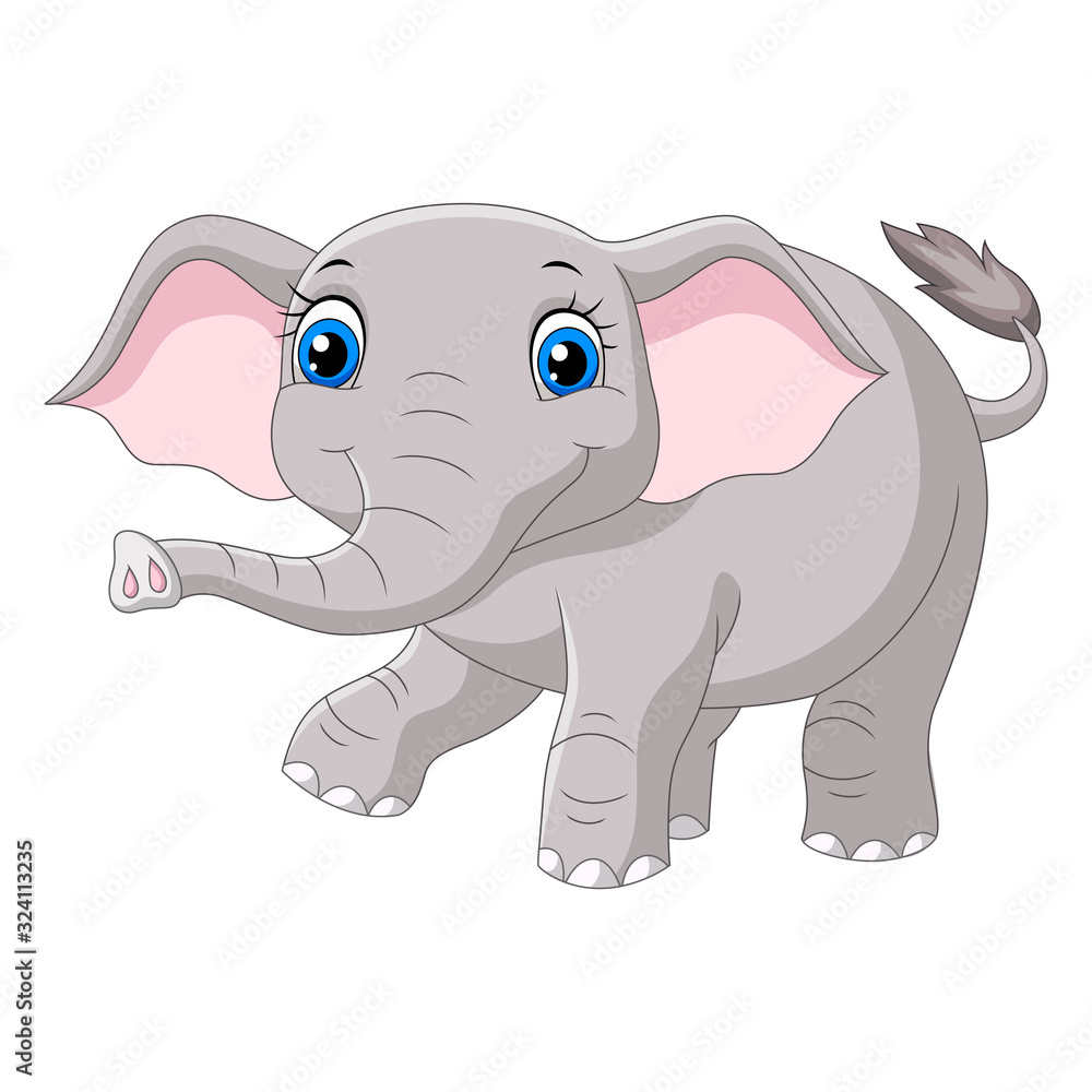 Naklejka premium Cartoon baby elephant on white background