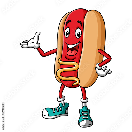Cartoon hotdog mascot character presenting #324113608