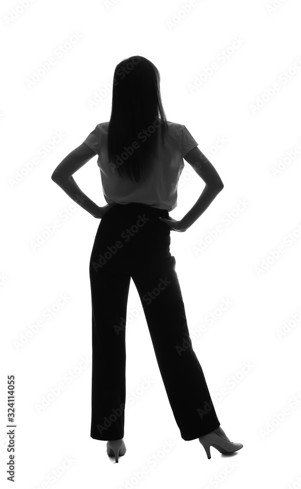 Silhouette of thoughtful businesswoman on white background. Concept of choice Silhouette of thoughtful businesswoman on white background. Concept of choice