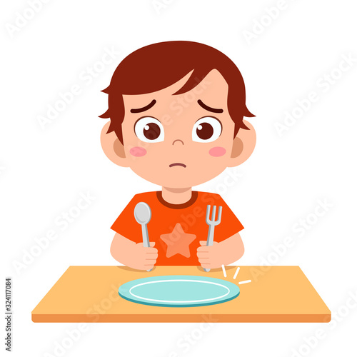Obraz na plátně cute little kid boy feel hungry want to eat