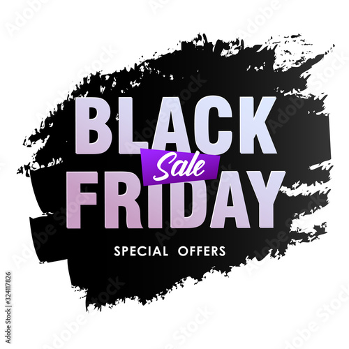 Black friday sale banner. Bright sticker on white background. Can be used for leaflets, brochures, announcements