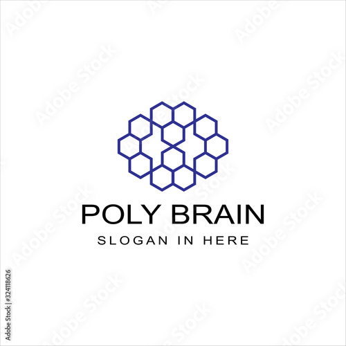 abstract brain with polygon shaped vector logo icon illustration