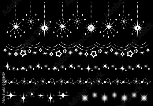 キラキラ　星　装飾セット（白） Glitter Star Decoration Ruled line