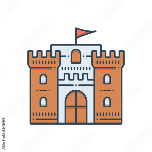 Color illustration icon for castle flag 
