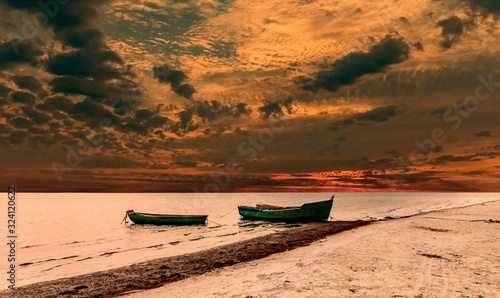 Colorful sunrise at village of fishermen with instagram effect for inspiratio...