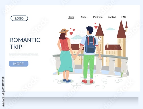 Romantic trip vector website landing page design template