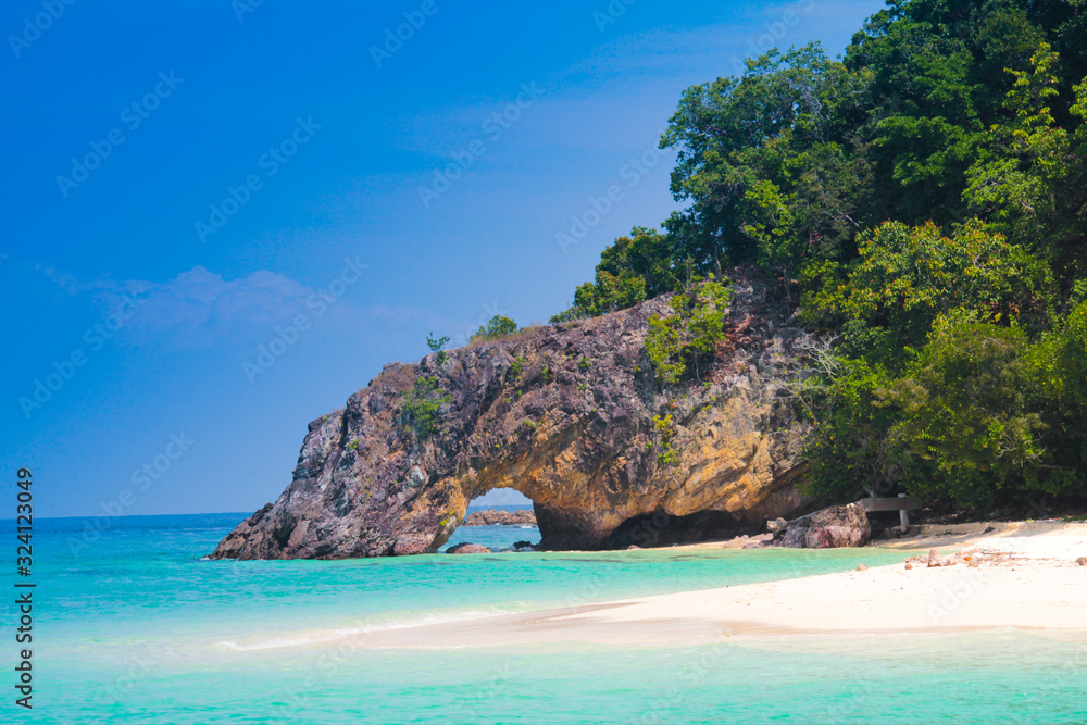 White sand beach on a sunny day of Koh Lipe of the Andaman Sea.
