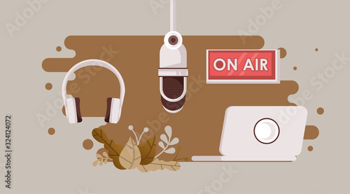 radio microphone retro with earphones
