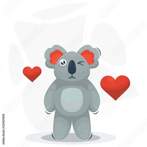 cute koala and love cartoon vector photo