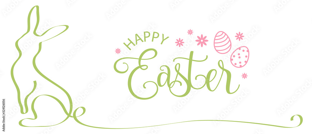 Happy easter bunny with easter eggs and text calligraphy banner isolated Happy easter bunny with easter eggs and text calligraphy banner isolated