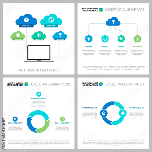 Creative infographic set for workflow layout, web design, presentation slide template. Data management, organization concept. Structure, cycle, flow charts