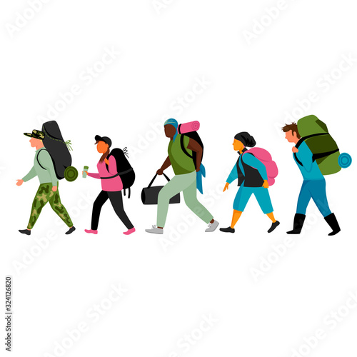 tourists. set of vector images of tourists with backpacks and Luggage