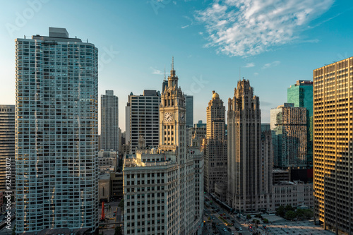 Chicago Downtown panorama. Late afternoon light  summer season