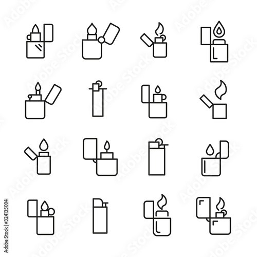 Set of lighter related vector line icons. photo
