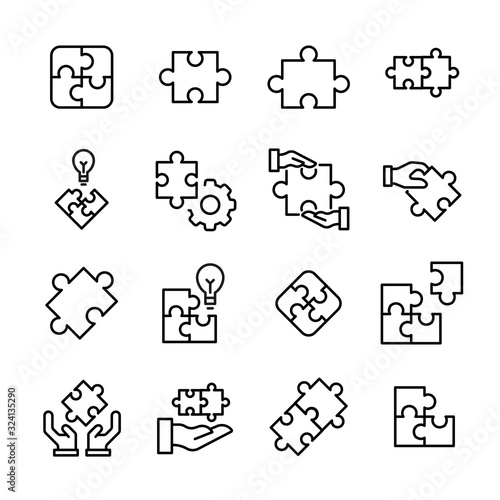 Set of solution related vector line icons.