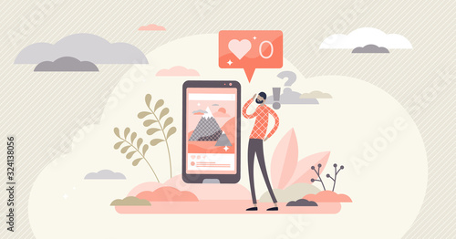 No likes social networking fail concept, flat tiny person vector illustration