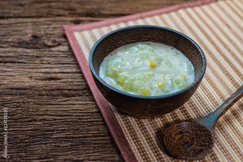 Homemade Sago with corn in coconut milk, Thai dessert