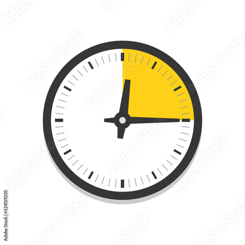 Clock with part of hour flat vector icon. Yellow section on clock faces without numerals