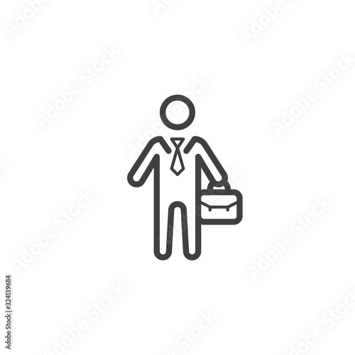 Business man with briefcase line icon. linear style sign for mobile concept and web design. Businessman with tie and suitcase outline vector icon. Symbol, logo illustration. Vector graphics