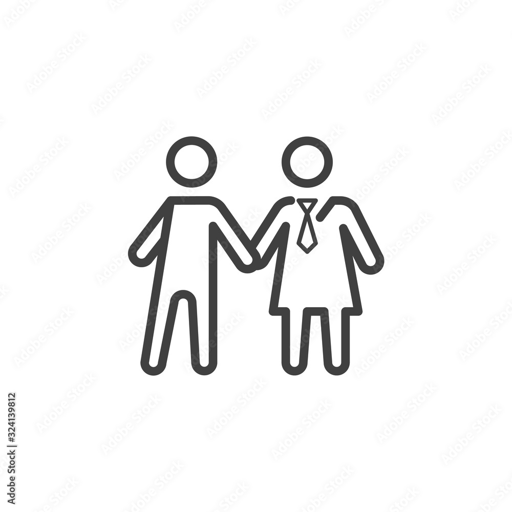 Business people handshake line icon. linear style sign for mobile concept and web design. Man and woman holding hands outline vector icon. Symbol, logo illustration. Vector graphics Business people handshake line icon. linear style sign for mobile concept and web design. Man and woman holding hands outline vector icon. Symbol, logo illustration. Vector graphics