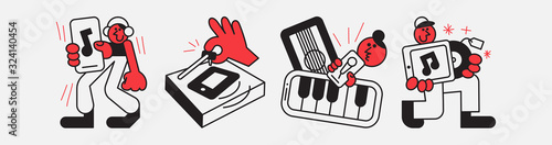 Illustrations set for mobile commerce, mobile entertainment, mobile music in modern style and minimal designs.