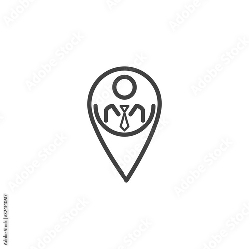 Business people location pin line icon. linear style sign for mobile concept and web design. Businessman map pin outline vector icon. Symbol, logo illustration. Vector graphics