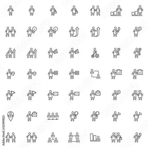 Business people line icons set. Successful business linear style symbols collection, outline signs pack. vector graphics. Set includes icons as partnership deal, solution idea, businessman handshake