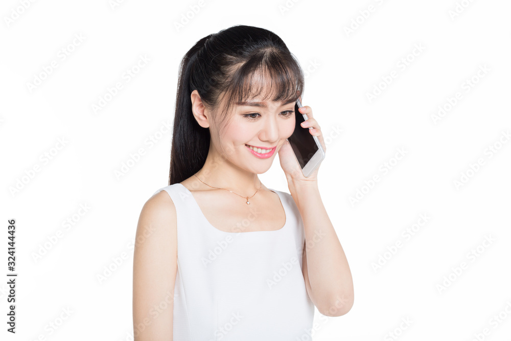 smiling woman talking on phone,studio shot. smiling woman talking on phone,studio shot.