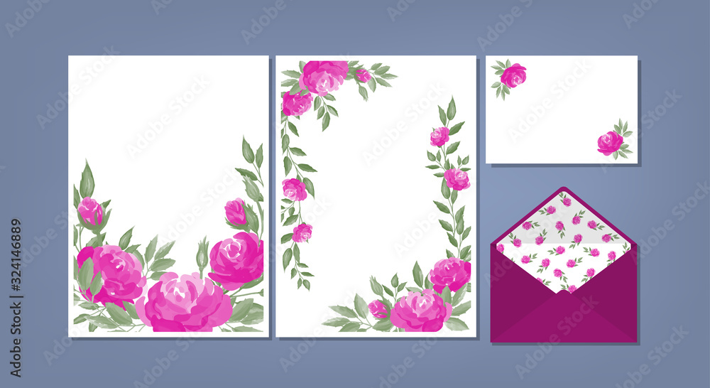 Floral background template collection for Wedding invite, rsvp, thank you label save the date card Design with Cute flower watercolor. 