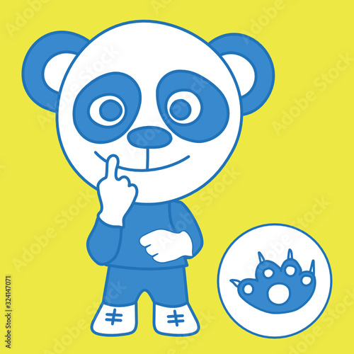 emoticon with a cool cartoon embarrassed panda, holding a finger to his mouth, vector illustration, simple colored clip art, vector emoji in color