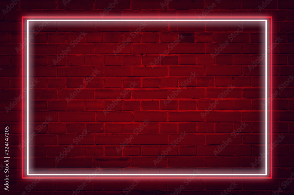 Lighting Effect frame red and white neon on brick wall for background ...