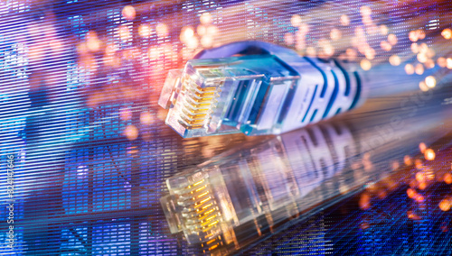 network cables with fiber optical background