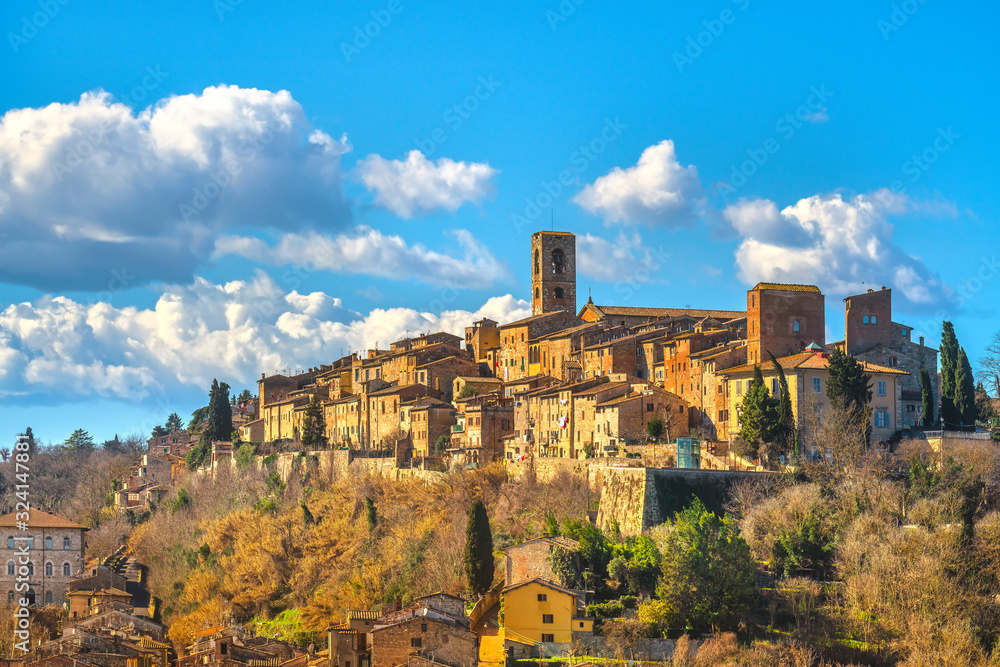 Colle Val d'Elsa town skyline, church and panoramic view. Siena, Tuscany, Italy
