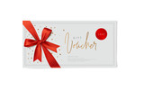 red vector voucher design with a bow