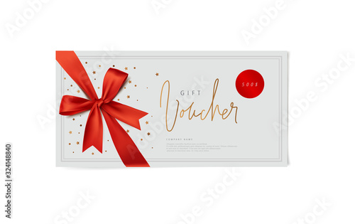 red vector voucher design with a bow photo