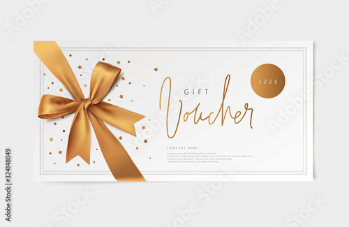 gold vector voucher design with a bow