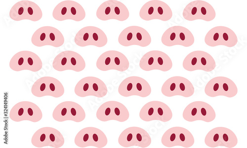 Seamless pattern with cute pigs pink noses. Gift wrapping paper. Vector illustration. Isolated on white background.