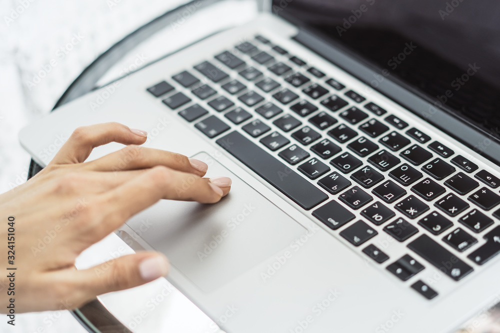 Woman working with laptop, business and technology concept. Close up Woman working with laptop, business and technology concept. Close up