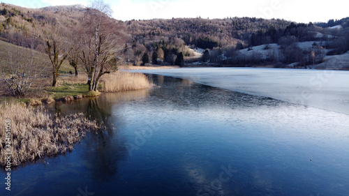 Frozen lake of La Thuile  near Chambery  Savoy  France